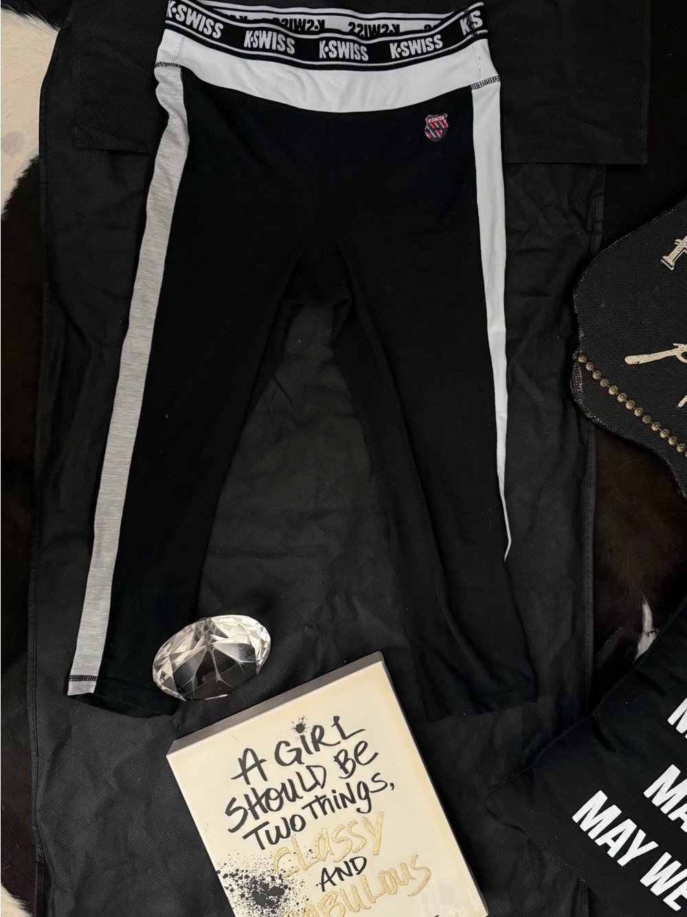 K-Swiss Black Leggings with White and Gray Side Panels